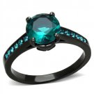 IP Black(Ion Plating) Stainless Steel Ring with Synthetic Glass in Blue Zircon