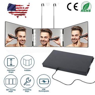 LED 3-Way Telescopic Hanger Mirror - Tri-fold, Micro USB, for Self Grooming