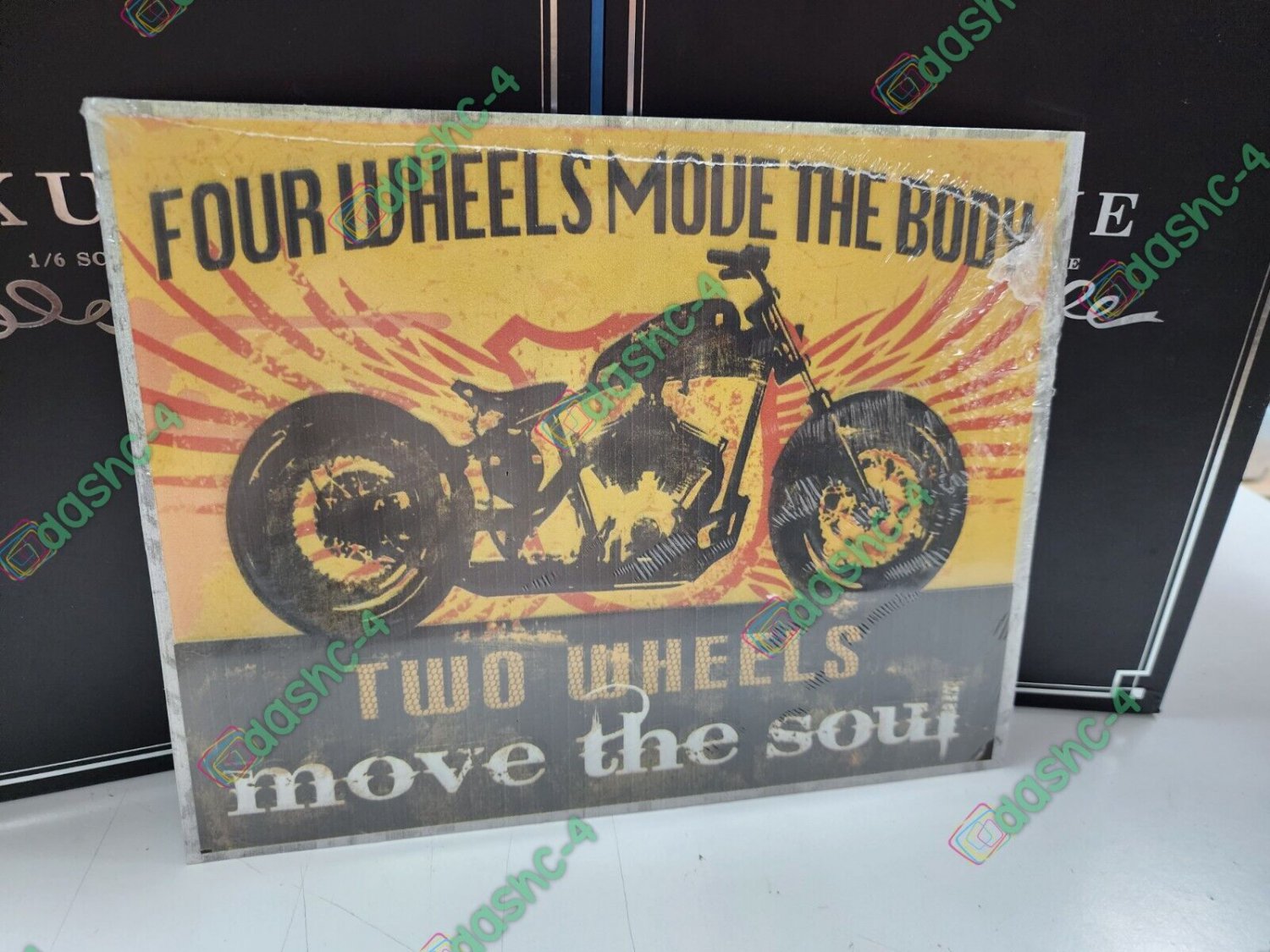 Four Wheels Move The Body Two Wheels Move The Soul Motorcycle Tin Sign New