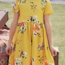 Yellow Short Sleeve Pocketed Children's Floral Dress