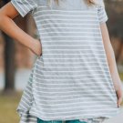 Gray Colorblock Patchwork Striped Girls' Dress