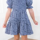 Blue Little Girl Puff Sleeve Leopard Print Empire Dress