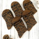 Brown 5 Pairs of Leopard Pattern Knit Socks