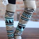 Beige Boho Aztec Print Knitted Leg Warmer