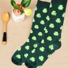 Green Lucky Clover Print Knit Socks