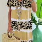 Yellow Leopard Color Block V Neck T Shirt Dress