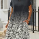 Leopard Dotted Contrast Casual Pocket T Shirt Dress