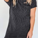 Gray Striped Ribbed Knit T Shirt Shift Dress