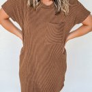 Striped Ribbed Knit T Shirt Shift Dress