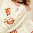 Beige Cable Knit Pumpkin Raw Hem V Neck Loose Sweater