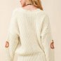 Beige Cable Knit Pumpkin Raw Hem V Neck Loose Sweater