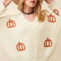 Beige Cable Knit Pumpkin Raw Hem V Neck Loose Sweater