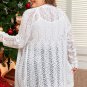 White Plus Size Eyelet Knit Open Front Cardigan