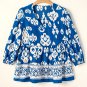 Blue Tribal Geometric Print 3/4 Sleeve Flowy Fit Blouse