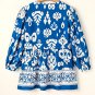 Blue Tribal Geometric Print 3/4 Sleeve Flowy Fit Blouse