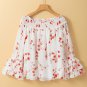 White Floral Print Shirred Off Shoulder Ruffled Sleeve Blouse