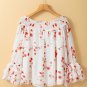 White Floral Print Shirred Off Shoulder Ruffled Sleeve Blouse