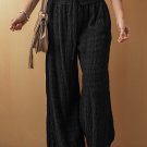 Black Textured Wide Smocked Waist Loose Pants