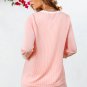 Pink Corded Colorblock Long Sleeve Top and Shorts Set