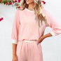 Pink Corded Colorblock Long Sleeve Top and Shorts Set