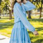 Light Blue V Neck Long Sleeve Ruffle Tiered Mini Dress