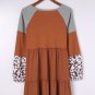 Brown Waffle Knit Leopard Patchwork Long Sleeve Dress