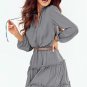 Gray V Neck Long Sleeve Ruffle Tiered Mini Dress