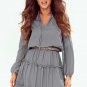 Gray V Neck Long Sleeve Ruffle Tiered Mini Dress