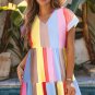 Red Multicolor Striped Color Block Tiered Mini Dress
