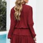 V Neck Long Sleeve Ruffle Tiered Mini Dress