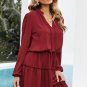 V Neck Long Sleeve Ruffle Tiered Mini Dress