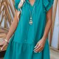 Green Tiered Ruffled Sleeves Mini Dress with Pockets