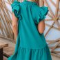 Green Tiered Ruffled Sleeves Mini Dress with Pockets