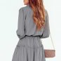 Gray V Neck Long Sleeve Ruffle Tiered Mini Dress