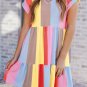 Fiery Red Multicolor Striped Color Block Tiered Mini Dress