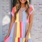 Fiery Red Multicolor Striped Color Block Tiered Mini Dress