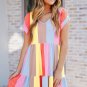 Fiery Red Multicolor Striped Color Block Tiered Mini Dress
