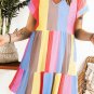 Fiery Red Multicolor Striped Color Block Tiered Mini Dress