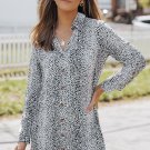 Long Sleeve Leopard Animal Print Shirt Dress