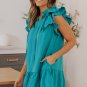 Green Tiered Ruffled Sleeves Mini Dress with Pockets