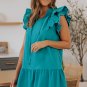 Green Tiered Ruffled Sleeves Mini Dress with Pockets