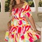 Multicolor Geometric Print Smocked Babydoll Mini Dress