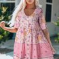 Multicolor Hibiscus Floral Print Ruffle Mini Dress