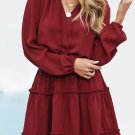 V Neck Long Sleeve Ruffle Tiered Mini Dress