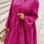 Rose Crinkled Tiered Split Neck Shirt Dress