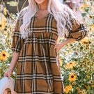 Brown Plaid Pattern Empire Waist Babydoll Dress