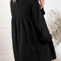 Black Patchwork Crinkle Puff Sleeve Shirt Dress
