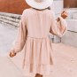 Oatmeal Crinkle Distressed Puff Sleeve Flared Dress