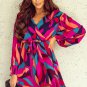 Fiery Red Abstract Printed Belted Puff Sleeve Mini Dress