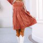 Brown Suede Square Neck Puff Sleeve Dress